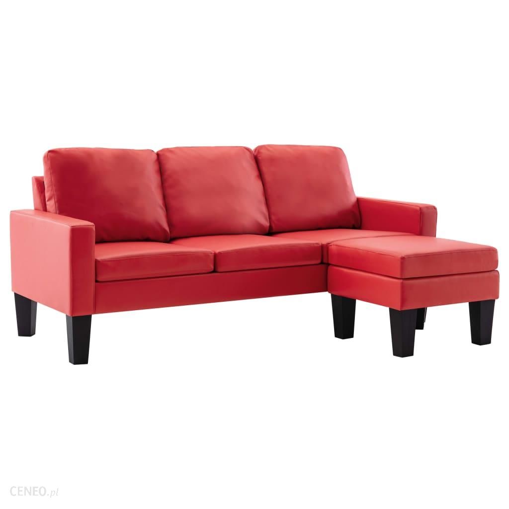 3-Osobowa Sofa Z Podnóżkiem Czerwona Sztuczna Skóra