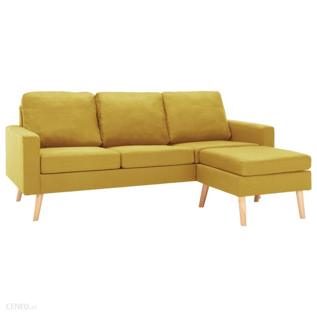 3-Osobowa Sofa Z Podnóżkiem Żółta Tapicerowana Tkaniną