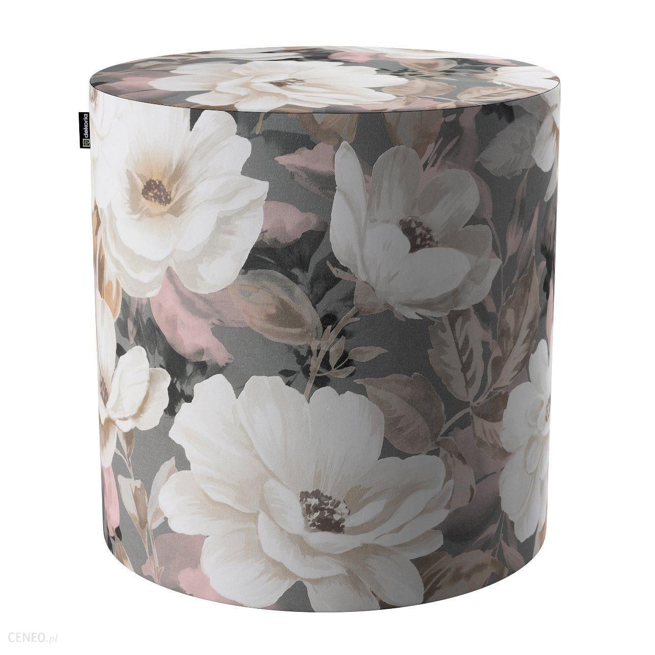 Dekoria Puf Barrel kremowe i różowe kwiaty na szarym tle 40 wys. 40 cm Gardenia