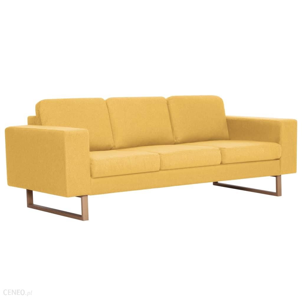 Sofa 3-Osobowa Tapicerowana Tkaniną Żółta