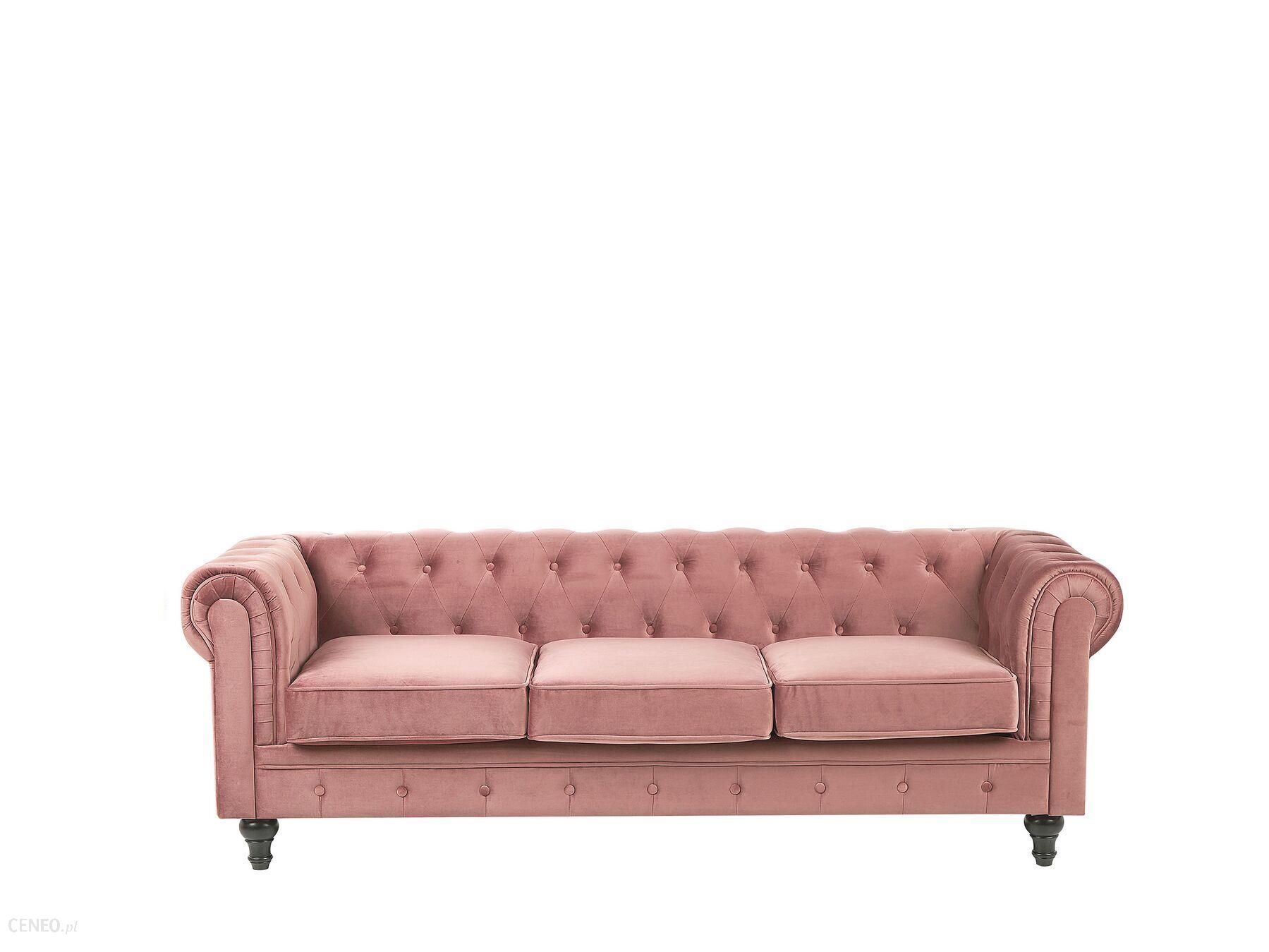 Sofa 3 Osobowa Welurowa Różowa Chesterfield