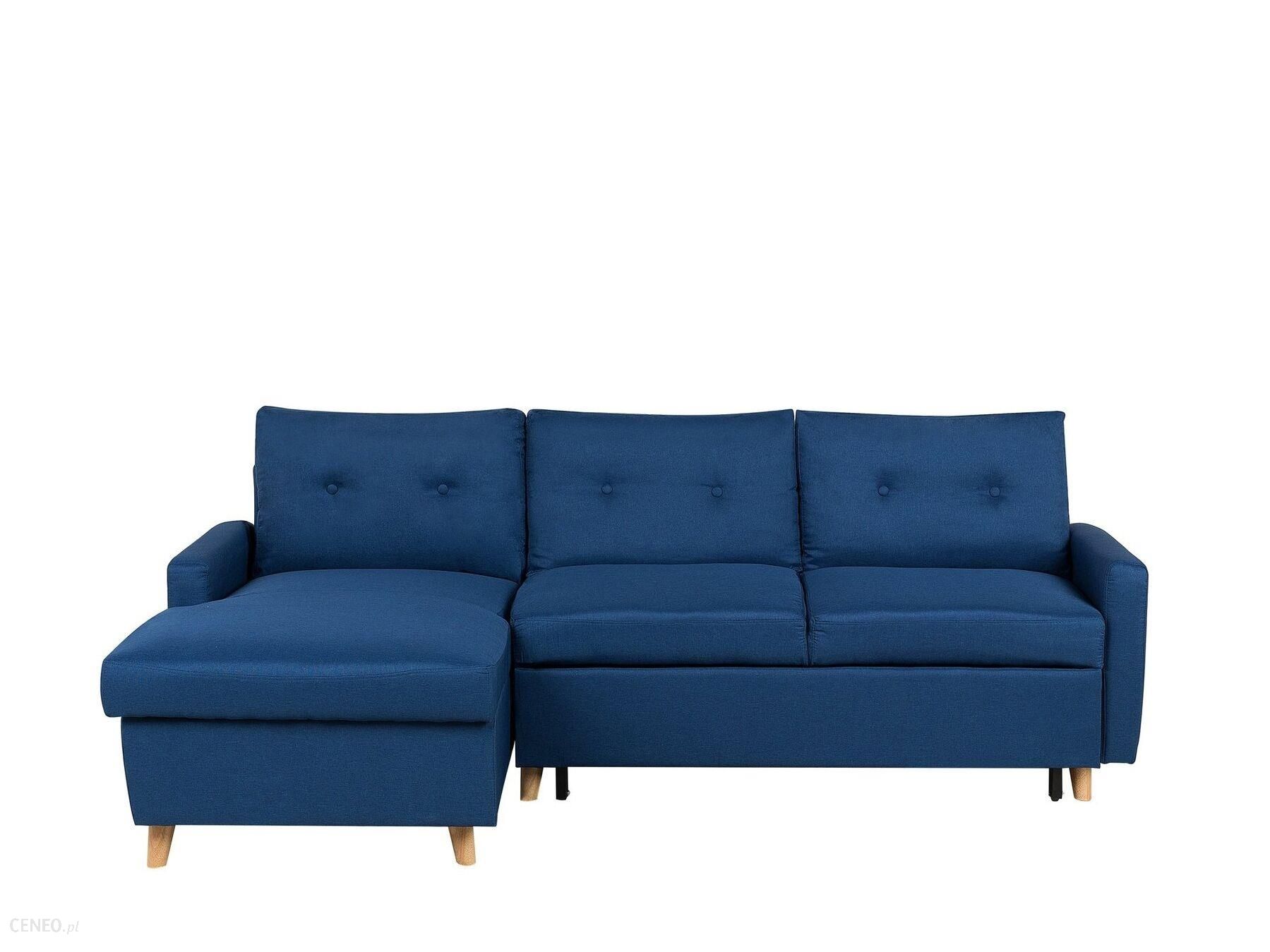 Sofa narożna prawostronna rozkładana ze schowkiem ciemnoniebieska FLAKK